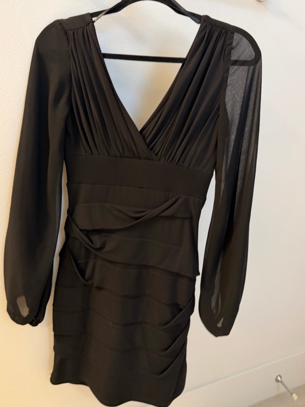 City Studio Black V-Neck Long Sleeve Cocktail Dress